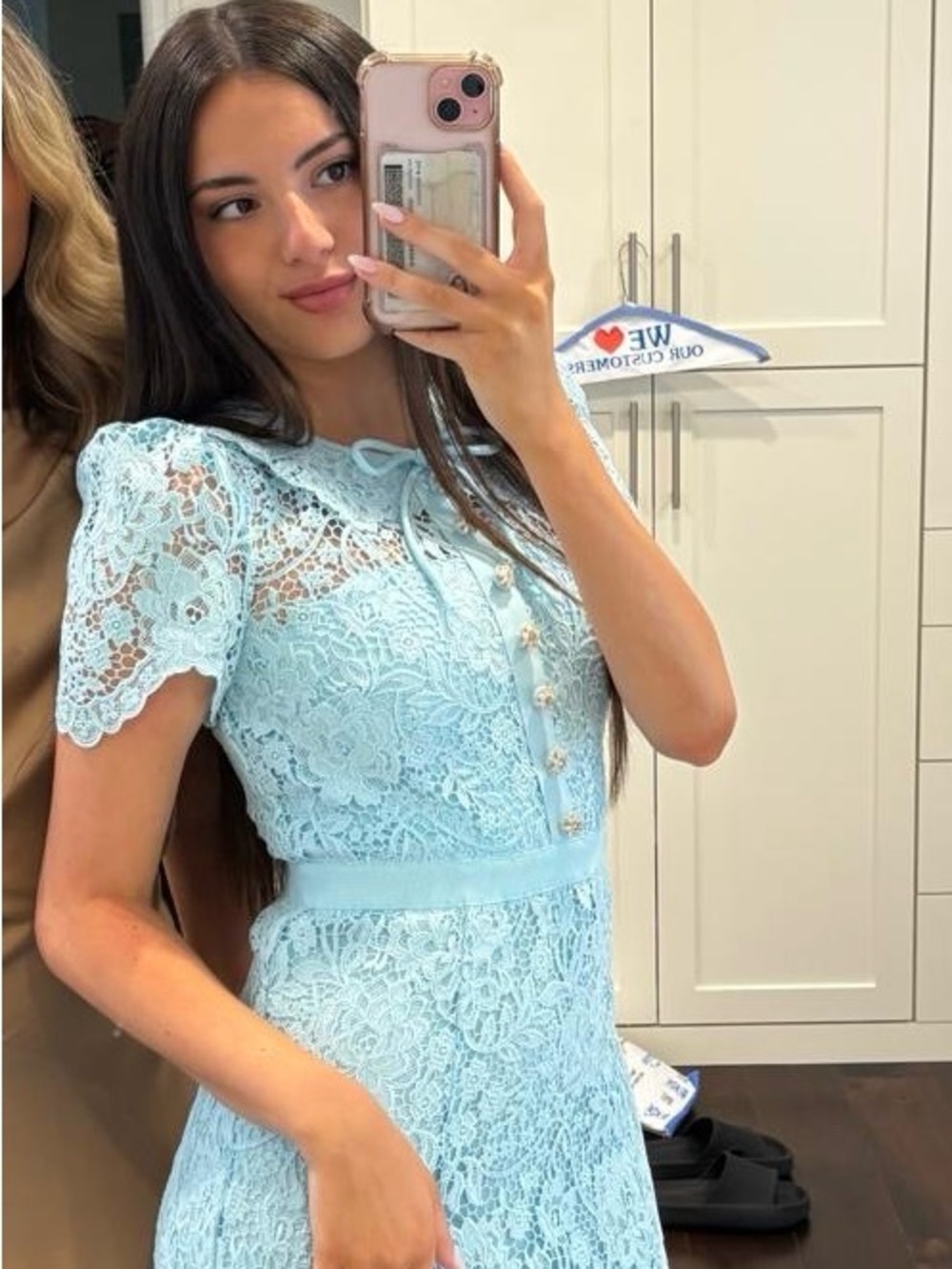 Women's Light Blue Lace Fit & Flare Dress